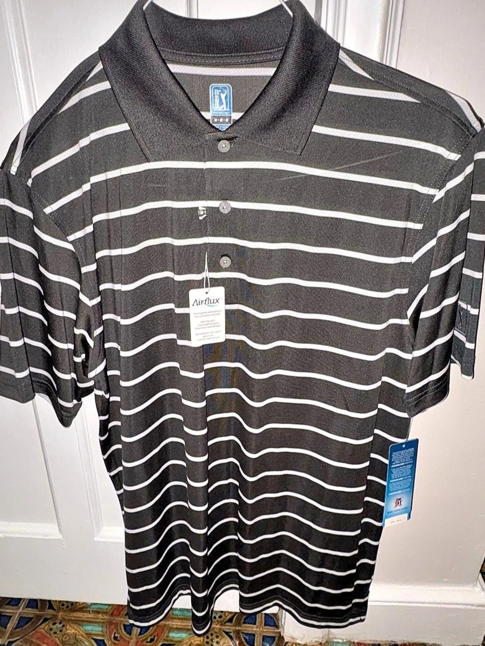 PGA TOUR Airflux Striped Polo Black & White Medium